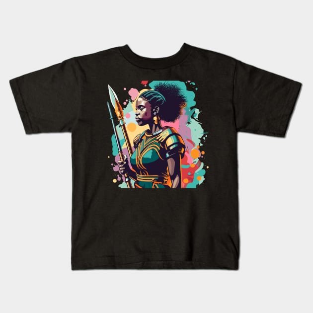 African Woman Warrior Kids T-Shirt by Graceful Designs